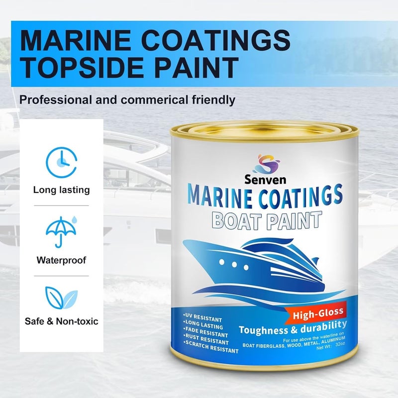 SENVEN Boat Paint 35 Oz Gloss Marine Boat Topside Bottom Enamel Paint for Boats, Wood, Fiberglass, Aluminum, Metals, Oil-Based Epoxy White Black Red Gray Blue - Image 2
